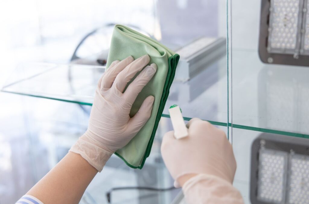 A The Sunshine Cleaners employee performing deep cleaning in Hyde Park, FL, showing expert care with tools for spotless results.